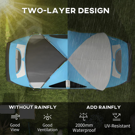 Camping Tent for 6-8 Man with 2000mm Waterproof Rainfly and Carry Bag for Fishing Hiking Festival, Sky Blue