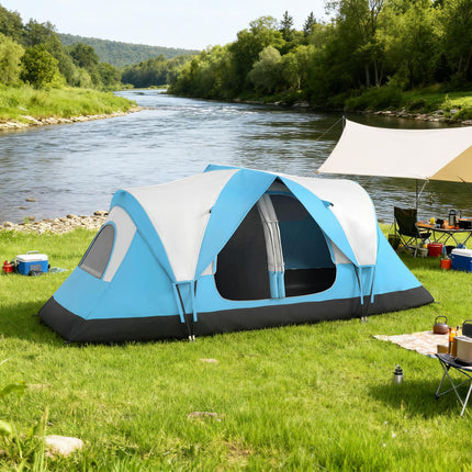 Camping Tent for 6-8 Man with 2000mm Waterproof Rainfly and Carry Bag for Fishing Hiking Festival, Sky Blue