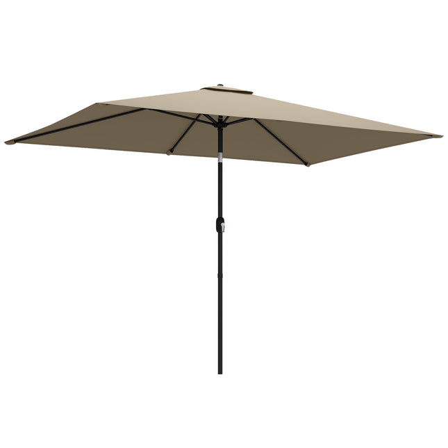 Outsunny Garden Parasol, Parasol Umbrella with Crank Handle, Tilt Function, Polyester Canopy, Khaki