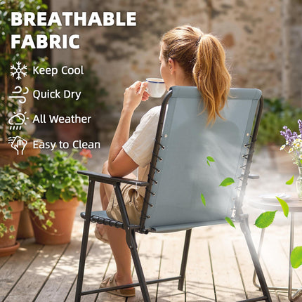 Folding Garden Chairs Set of 4, Outdoor Dining Chairs with Wide Texteline Seat, High Back and Armrests, Light Grey