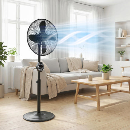 41 cm Metal Pedestal Fan with Oscillating, Adjustable Height Black