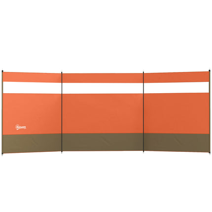 Camping Windbreaker with Clear Windows, Carry Bag and Steel Poles, for Beach Caravan Campervan, 440 x 140cm, Orange
