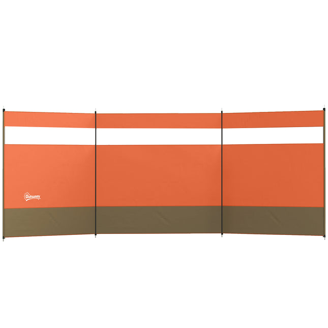 Camping Windbreaker with Clear Windows, Carry Bag and Steel Poles, for Beach Caravan Campervan, 440 x 140cm, Orange