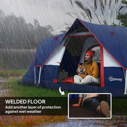 5-6 Man Camping Tent, Tunnel Tent, Water Resistant Hiking Shelter with Groundsheet and Carry Bag, Navy Blue