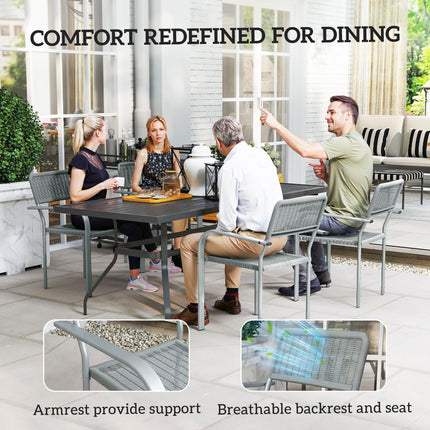 Stackable Garden Chairs Set of 4, Rattan Effect Outdoor Dining Chairs, Light Grey