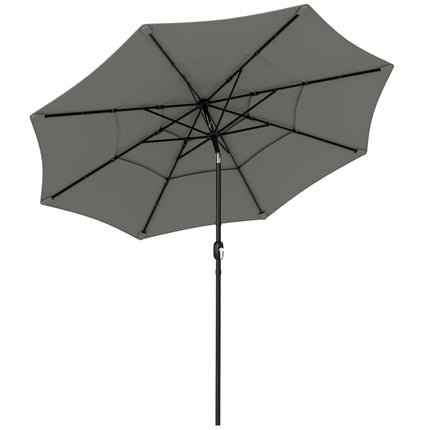 Garden Parasol, Parasol Umbrella with 3-tier Roof, Crank Handle, Tilt Function, Polyester Canopy, Grey