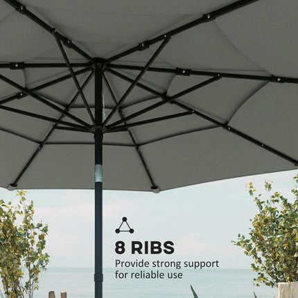 Garden Parasol, Parasol Umbrella with 3-tier Roof, Crank Handle, Tilt Function, Polyester Canopy, Grey