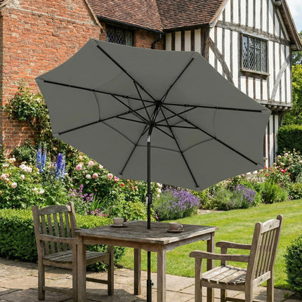 Garden Parasol, Parasol Umbrella with 3-tier Roof, Crank Handle, Tilt Function, Polyester Canopy, Grey