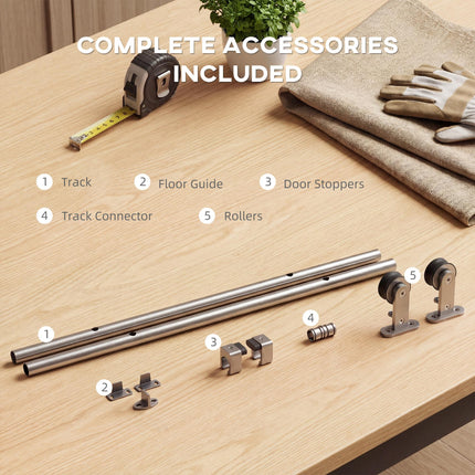 Sliding Door Hardware Kit Smooth Quiet 304 Stainless Steel for 180cm Track Sliver Tone