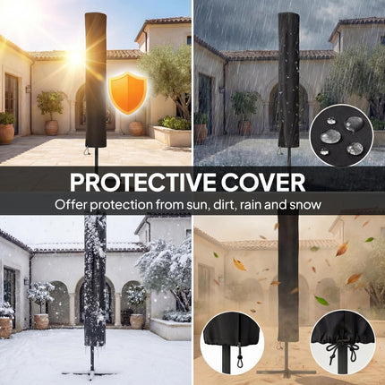 3 x 2 m Garden Parasol Umbrella with LED Solar Light, Parasol Cover, Outdoor Market Patio Umbrella, Black