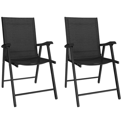 Folding Garden Chairs Set of 2, Foldable Garden Dining Chairs with High Back, Armrests, Texteline Seat, Black
