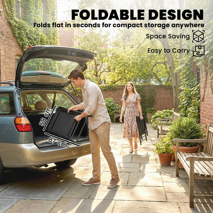 Folding Garden Chairs Set of 2, Foldable Garden Dining Chairs with High Back, Armrests, Texteline Seat, Black