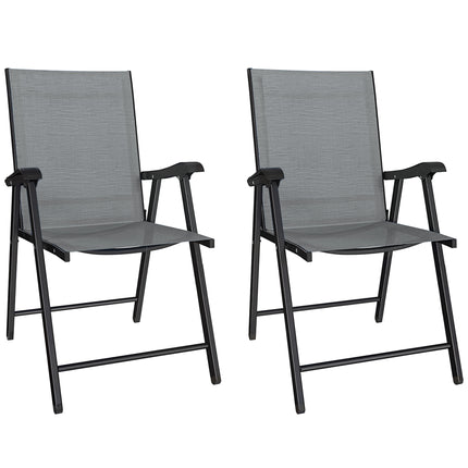 Folding Garden Chairs Set of 2, Foldable Garden Dining Chairs with High Back, Armrests, Texteline Seat, Light Grey