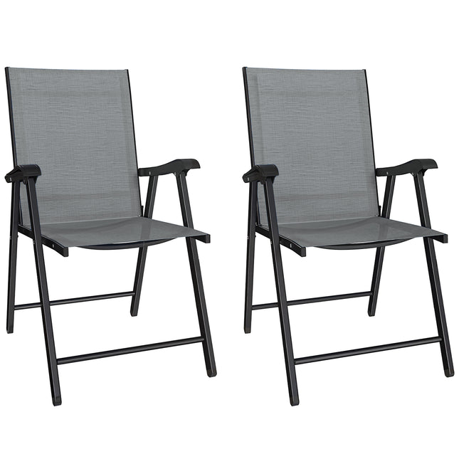 Folding Garden Chairs Set of 2, Foldable Garden Dining Chairs with High Back, Armrests, Texteline Seat, Light Grey