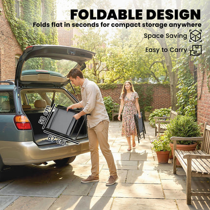 Folding Garden Chairs Set of 2, Foldable Garden Dining Chairs with High Back, Armrests, Texteline Seat, Light Grey