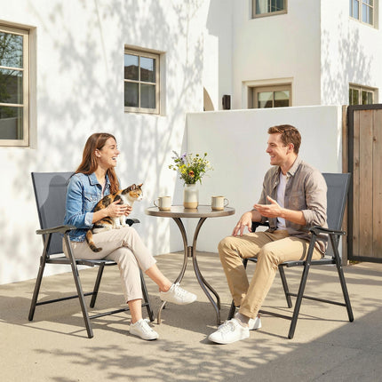 Folding Garden Chairs Set of 2, Foldable Garden Dining Chairs with High Back, Armrests, Texteline Seat, Light Grey