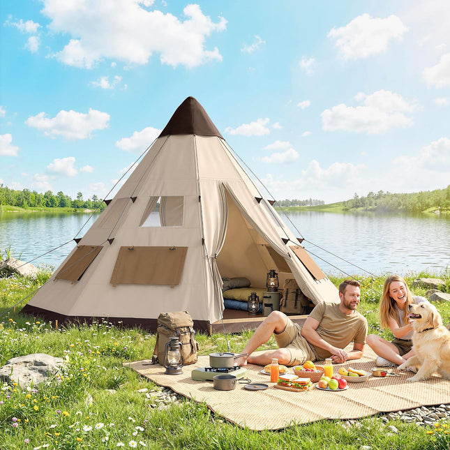 6 Men Tipi Tent with Carry Bag - Khaki