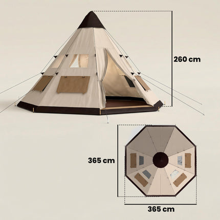 6 Men Tipi Tent with Carry Bag - Khaki