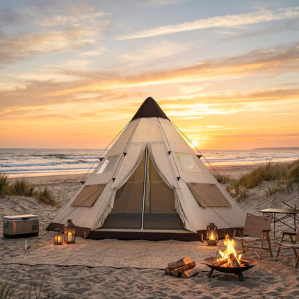 6 Men Tipi Tent with Carry Bag - Khaki