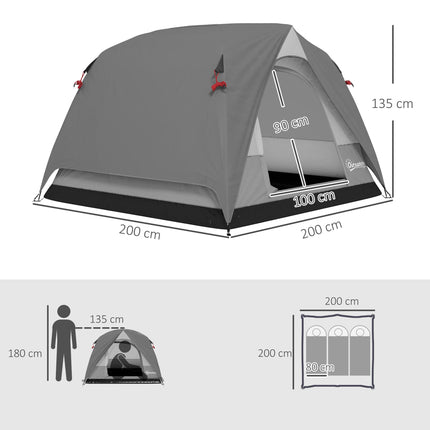 3-4 Person Camping Tent, Easy Set Up 3-4 Man Tent w/ Sewn-in Groundsheet, Waterproof Dome Tent w/ Mesh Windows, Grey