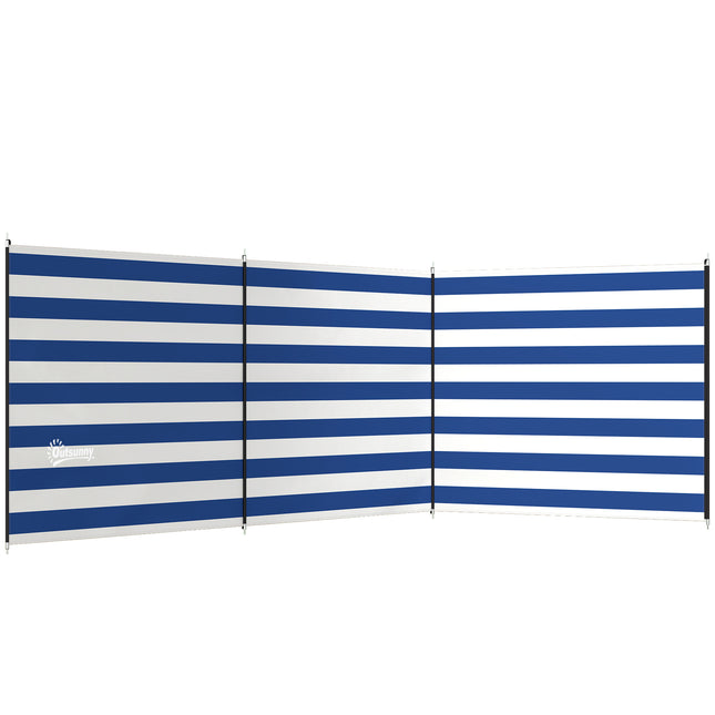 4 Pole Camping Windbreaks, Beach Wind Shield Shelter with Carry Bag and Steel Poles, 540cm x 150cm, Dark Blue
