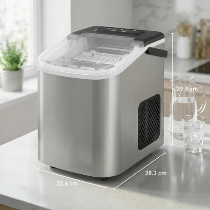 Ice Maker Machine Countertop, 9 Cubes Ready in 7 Mins, 12 KG in 24Hrs, 2 Sizes of Bullet, Self-Cleaning Ice Machine with Portable Handle, Scoop and Basket for Home Kitchen Office