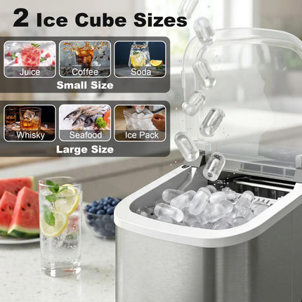 Ice Maker Machine Countertop, 9 Cubes Ready in 7 Mins, 12 KG in 24Hrs, 2 Sizes of Bullet, Self-Cleaning Ice Machine with Portable Handle, Scoop and Basket for Home Kitchen Office