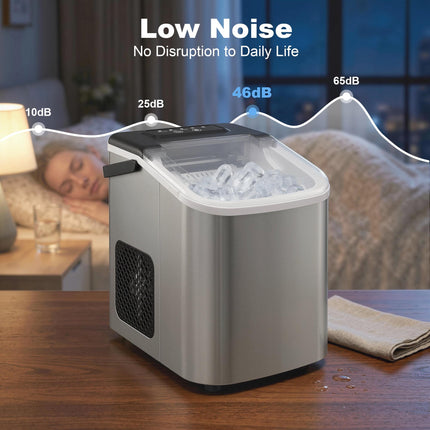 Ice Maker Machine Countertop, 9 Cubes Ready in 7 Mins, 12 KG in 24Hrs, 2 Sizes of Bullet, Self-Cleaning Ice Machine with Portable Handle, Scoop and Basket for Home Kitchen Office