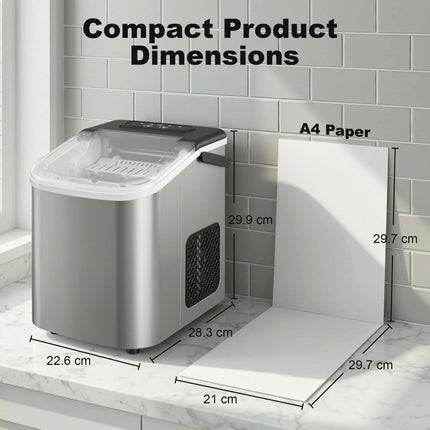Ice Maker Machine Countertop, 9 Cubes Ready in 7 Mins, 12 KG in 24Hrs, 2 Sizes of Bullet, Self-Cleaning Ice Machine with Portable Handle, Scoop and Basket for Home Kitchen Office
