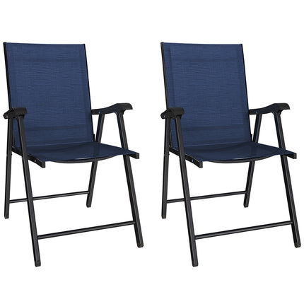 Folding Garden Chairs Set of 2, Foldable Garden Dining Chairs with High Back, Armrests, Texteline Seat, Navy Blue