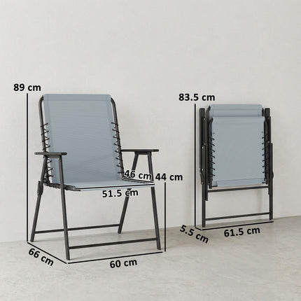 Folding Garden Chairs Set of 2, Outdoor Dining Chairs with Wide Texteline Seat, High Back and Armrests, Light Grey