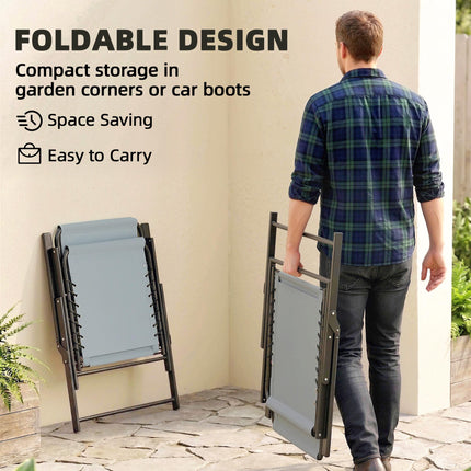 Folding Garden Chairs Set of 2, Outdoor Dining Chairs with Wide Texteline Seat, High Back and Armrests, Light Grey