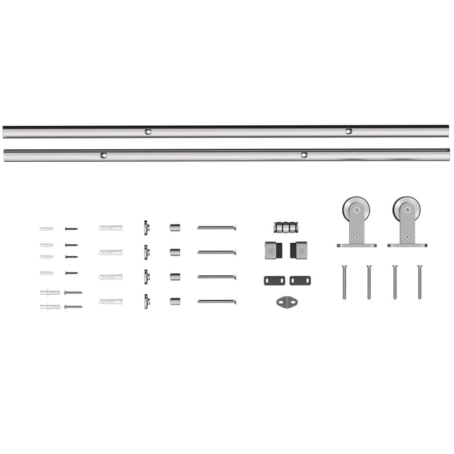 Sliding Door Hardware Kit Smooth Quiet 304 Stainless Steel for 200cm Track Sliver Tone