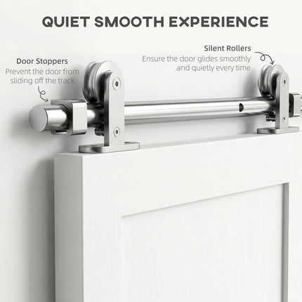 Sliding Door Hardware Kit Smooth Quiet 304 Stainless Steel for 200cm Track Sliver Tone