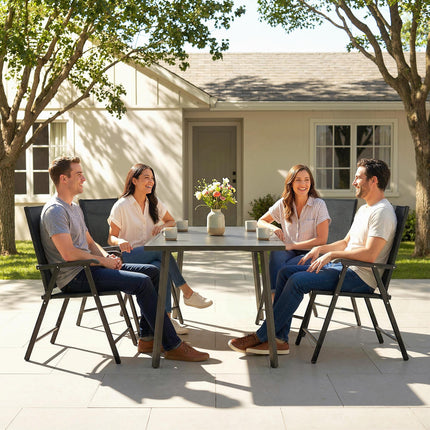 Folding Garden Chairs Set of 4, Foldable Garden Dining Chairs with High Back, Armrests, Texteline Seat, Black