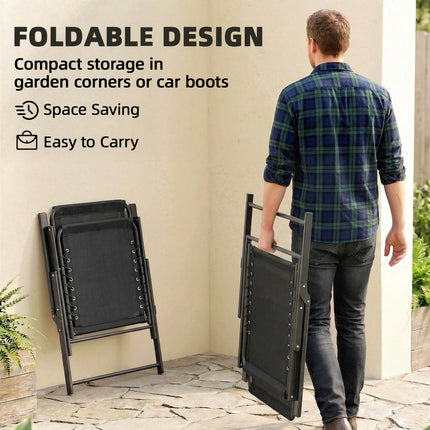 Folding Garden Chairs Set of 4, Outdoor Dining Chairs with Wide Texteline Seat, High Back and Armrests, Black