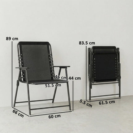Folding Garden Chairs Set of 2, Outdoor Dining Chairs with Wide Texteline Seat, High Back and Armrests, Black