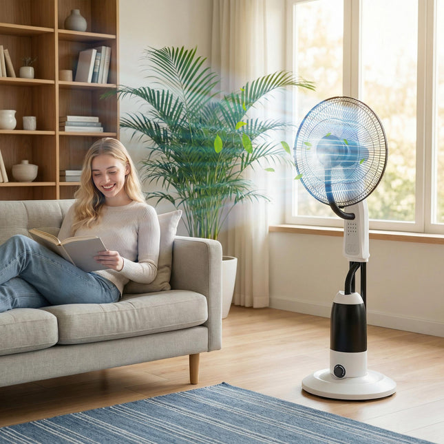 Pedestal Fan with Water Mist Spray 3 Speeds 2.8L Water Tank, White