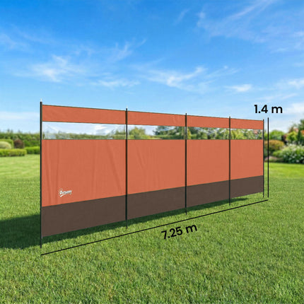 Camping Windbreaker with Clear Windows, Carry Bag and Steel Poles, for Beach Caravan Campervan, 725 x 140cm, Orange