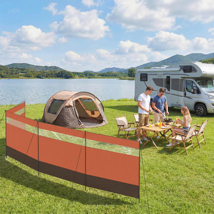 Camping Windbreaker with Clear Windows, Carry Bag and Steel Poles, for Beach Caravan Campervan, 725 x 140cm, Orange