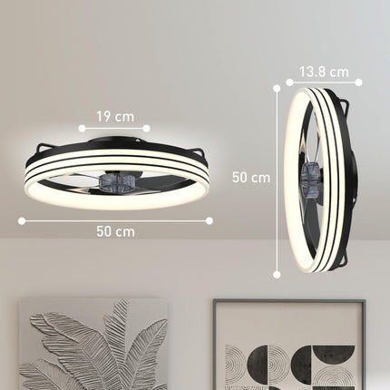 Ceiling Fans with Lights and Remote & App Control, 50cm LED Ceiling Fan Light with 3 Colour Temperatures, 6 Speed, Black