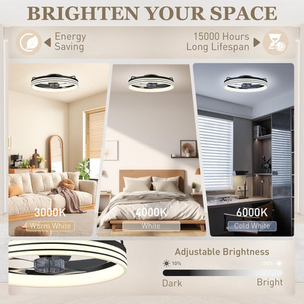 Ceiling Fans with Lights and Remote & App Control, 50cm LED Ceiling Fan Light with 3 Colour Temperatures, 6 Speed, Black