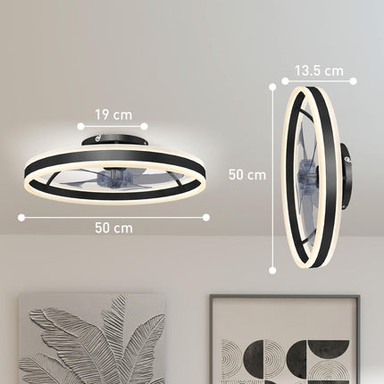 Ceiling Fan with Light and Remote, LED Mount Ceiling Fan with 3 Colour Temperatures, 6 Speed, 50 cm, Black
