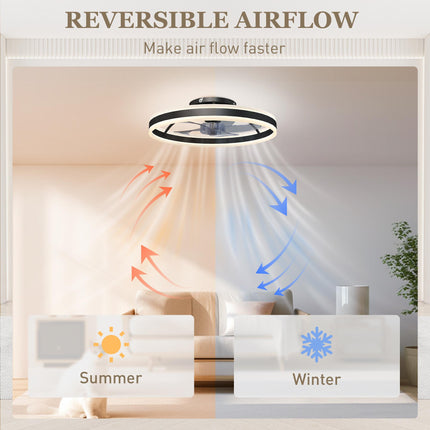 Ceiling Fan with Light and Remote, LED Mount Ceiling Fan with 3 Colour Temperatures, 6 Speed, 50 cm, Black