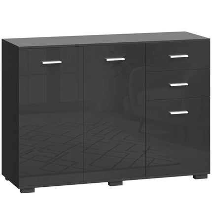 Sideboard, Modern Storage Cabinet with 2 Drawers, 3 Doors and Adjustable Shelves, High Gloss Black