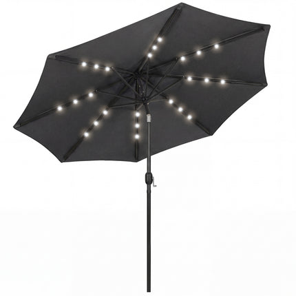 2.6 m Garden Parasol Umbrella with LED Solar Light, Parasol Cover, Outdoor Market Patio Umbrella, Black