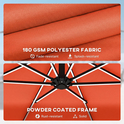 3 m Garden Cantilever Parasol with LED Solar Light, Round Overhanging Umbrella with 360° Rotation, Cover, Orange