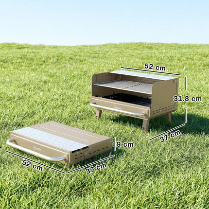 Portable BBQ Grill, Charcoal Barbecue Grill with Adjustable Grates, Foldable Legs, Side Shelf for Camping Travel, Khaki