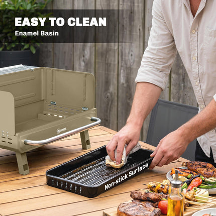 Portable BBQ Grill, Charcoal Barbecue Grill with Adjustable Grates, Foldable Legs, Side Shelf for Camping Travel, Khaki