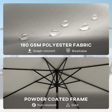 Outsunny 2.6 m Garden Parasol Umbrella with LED Solar Light, Parasol Cover, Outdoor Market Patio Umbrella, Light Grey